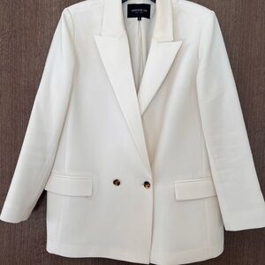 Lafayette 148 New York Cream Double-Breasted Blazer
